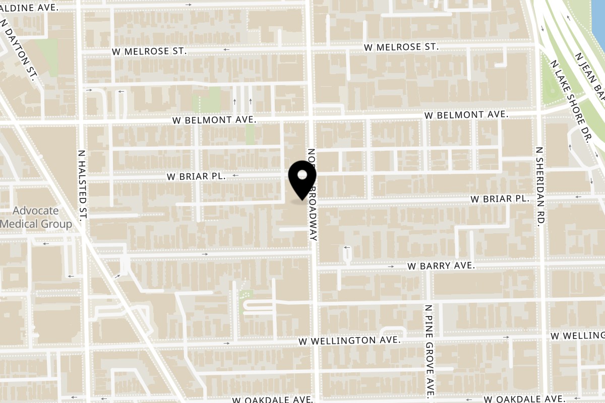 Map showing the location of Broadway Bellissimo on 3132 N Broadway in Chicago